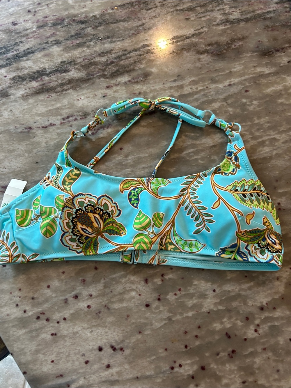 Turquoise Floral Print Bikini Top